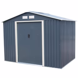 Charles Bentley Grey Metal Garden Storage Shed -  8ft x 6ft