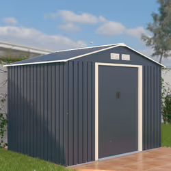 Charles Bentley Grey Metal Garden Storage Shed -  8ft x 6ft
