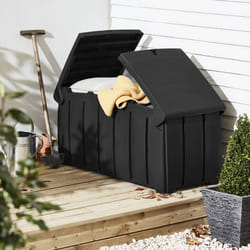 Charles Bentley Ward 322L Storage Box- Black H60 x L115 x W55cm Butterfly Lid Weather Proof Robust Padlock Hole