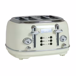Charles Bentley 4 Slice Toaster Stainless Steel Browning Control Dial with 6 Levels Cream & Chrome Crumb Tray Cancel Defrost ...