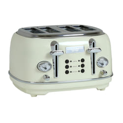 Charles Bentley 4 Slice Toaster Stainless Steel Browning Control Dial with 6 Levels Cream & Chrome Crumb Tray Cancel Defrost Reheat Settings
