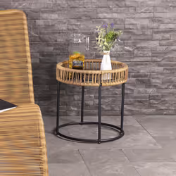 CHARLES BENTLEY Zanzibar Coffee Table, Natural Rattan Side Table, Brown Wicker, Glass Tabletop, Indoor, Outdoor, Garden, Drin ...
