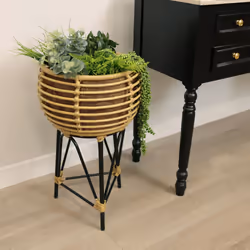 Charles Bentley Casablanca Plant Stand Natural Black Rattan