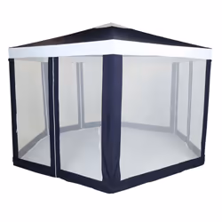Charles Bentley Hexagonal Gazebo with Mesh Sides Blue/Beige Showerproof PE  Zipper Heavy Duty
