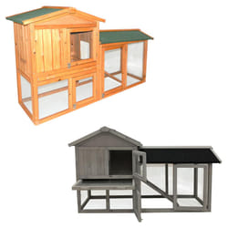 Charles Bentley Two Storey Guinea Pig / Pet Hutch with Run Natural / Grey - Grey