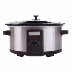 Charles Bentley 6.5L Slow Cooker Black Removable Ceramic Bowl Large Stainless Steel Tempered Glass Lid 5-6 People 315W