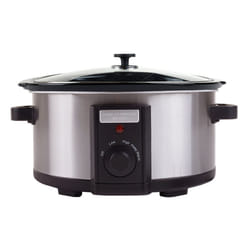 Charles Bentley 6.5L Slow Cooker Black Removable Ceramic Bowl Large Stainless Steel Tempered Glass Lid 5-6 People 315W