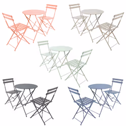 Charles Bentley 3 Piece Metal Bistro Set Garden Patio Table 2 Chairs - 6 Colours - Grey