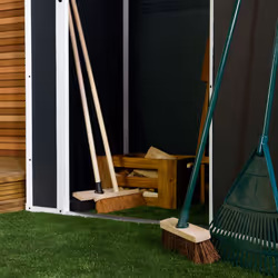 Charles Bentley Plastic Storage Shed 4.4ft x 3.4ft Grey Small Roof Outdoor Garden Tall Box Store Tools