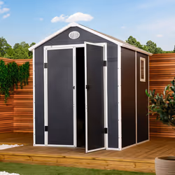 Charles Bentley Plastic Storage Garden Shed 6.3ft x 6.2ft Grey Medium Roof Outdoor Garden Tall Box Store Tools