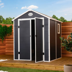 Charles Bentley Plastic Storage Garden Shed 6.3ft x 6.2ft Grey Medium Roof Outdoor Garden Tall Box Store Tools