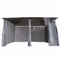 Charles Bentley 3m x 4m Steel Art Large Gazebo With Side Curtains Grey Powdered Coated Steel