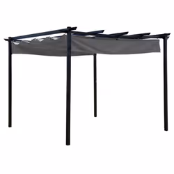 CHARLES BENTLEY 3Mx3M Outdoor Steel Pergola Style Gazebo, Modern, Garden, Patio, Grey, Canopy, Shower Resistant, Retractable  ...