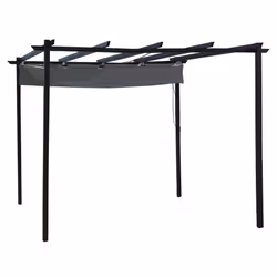 CHARLES BENTLEY 3Mx3M Outdoor Steel Pergola Style Gazebo, Modern, Garden, Patio, Grey, Canopy, Shower Resistant, Retractable Roof, Marquee, Polyester,