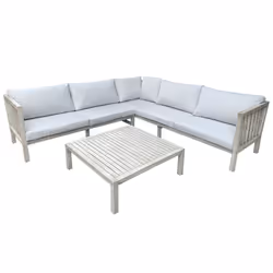 CHARLES BENTLEY FSC Acacia, White Washed, Corner Lounge Set, Garden, Outdoor, Patio, Sofa, 1x Sofa, Coffee Table, Contemporary, Hardwood, Seat And