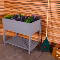 Charles Bentley FSC Wooden Planter - Grey - Raised Box with Shelf Herb Plant Box H92 x D62 x W83cm Medium Pot