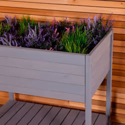 Charles Bentley FSC Wooden Planter - Grey - Raised Box with Shelf Herb Plant Box H92 x D62 x W83cm Medium Pot