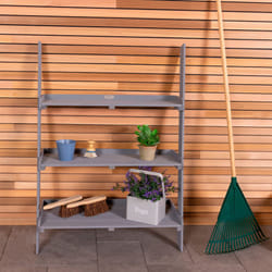 Charles Bentley FSC Wide Wooden Ladder Planter - Grey 3 Shelves Wood Modern Planting Vertical Garden Herbs Flowers