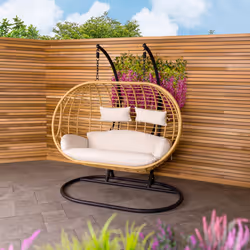 Charles Bentley Double Hanging Swing Chair Seat H196 x D117 x W167cm Natural Egg Hang Bench Seating Outdoor Garden Furniture