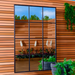 Charles Bentley Large Garden Industrial Window Mirror Accessory Feature L120 x D2.5cm x W80cm Black