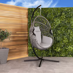 Charles Bentley Egg Shaped Garden Swing Chair Freestanding Hanging Egg Seat Cushions H203 x D126 x W126cm Grey