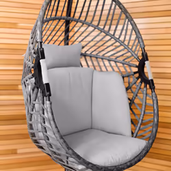 Charles Bentley Egg Shaped Garden Swing Chair Freestanding Hanging Egg Seat Cushions H203 x D126 x W126cm Grey