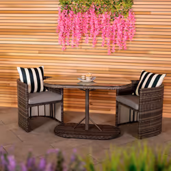 Charles Bentley St Tropez Rattan Bistro Set - Grey Compact Chat Set for Two Grey Weave Outdoor Garden Space Saving