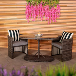 Charles Bentley St Tropez Rattan Bistro Set - Grey Compact Chat Set for Two Grey Weave Outdoor Garden Space Saving