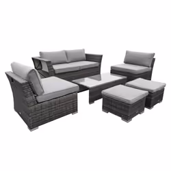 Charles Bentley St Tropez Rattan Lounge Set - Outdoor Space Saving Furniture Coffee Table Sofa Chairs Garden Compact Contempo ...