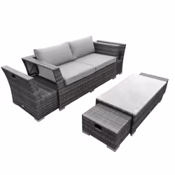 Charles Bentley St Tropez Rattan Lounge Set - Outdoor Space Saving Furniture Coffee Table Sofa Chairs Garden Compact Contemporary