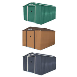 Charles Bentley Metal Garden Shed Outdoor Storage Zinc Frame - Weatherproof in Brown / Green - 8X10Ft - Green