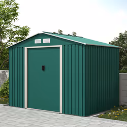 Charles Bentley 8Ft X 6Ft Dark Green Metal Garden Storage Shed Zinc Floor Frame