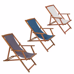 Charles Bentley FSC Eucalyptus Wooden Foldable Deck Chair with 3 Reclining Positions Plaque in Orange / Teal / Cream - Cream