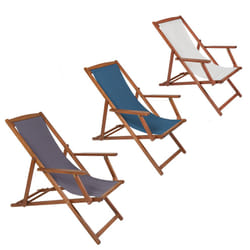 Charles Bentley FSC Eucalyptus Wooden Foldable Deck Chair with 3 Reclining Positions Plaque in Orange / Teal / Cream - Cream