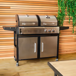CHARLES BENTLEY Dual Fuel 2+1 Burner Gas Grill & Charcoal Grill BBQ With Thermometer, Fire Box, Control Panel, Charcoal Tray, ...