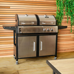 CHARLES BENTLEY Dual Fuel 2+1 Burner Gas Grill & Charcoal Grill BBQ With Thermometer, Fire Box, Control Panel, Charcoal Tray, Warming Rack, Garden,