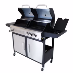 CHARLES BENTLEY Dual Fuel 2+1 Burner Gas Grill & Charcoal Grill BBQ With Thermometer, Fire Box, Control Panel, Charcoal Tray, Warming Rack, Garden,