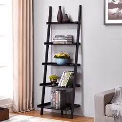 Charles Bentley Tall Wooden 5 Rung Ladder Storage Shelving Unit Display Shelf Black 180x40x60cm