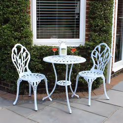 Charles Bentley 3 Piece Tulip Cast Aluminium Patio Bistro Set Table & 2 Chairs