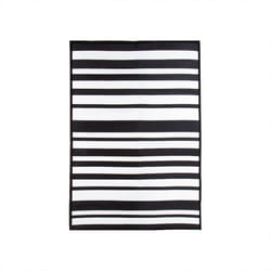 CHARLES BENTLEY Stripe Lightweight 100% Weatherproof Indoor/Outdoor/Patio Plastic UV Resistant Garden Recycled Material Rug Black For Balcony Beach