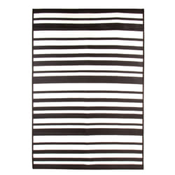 CHARLES BENTLEY Stripe Lightweight 100% Weatherproof Indoor/Outdoor/Patio Plastic UV Resistant Garden Recycled Material Rug Black For Balcony Beach