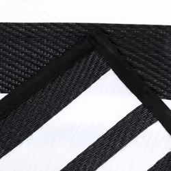 CHARLES BENTLEY Stripe Lightweight 100% Weatherproof Indoor/Outdoor/Patio Plastic UV Resistant Garden Recycled Material Rug Black For Balcony Beach