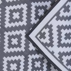 Charles Bentley Diamond Pattern Lightweight Waterproof Indoor or Patio Medium Rug Grey Outdoor 120x170cm