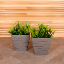 CHARLES BENTLEY Pair of Trojan, Square, Granite, Planters, Grey, Plastic, Plant Pot, Outdoor, Garden, Patio, Porch, Decking, ...