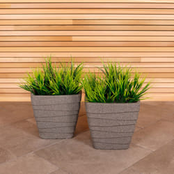 CHARLES BENTLEY Pair of Trojan, Square, Granite, Planters, Grey, Plastic, Plant Pot, Outdoor, Garden, Patio, Porch, Decking, Set of 2, Lightweight,