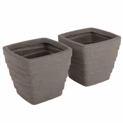 CHARLES BENTLEY Pair of Trojan, Square, Granite, Planters, Grey, Plastic, Plant Pot, Outdoor, Garden, Patio, Porch, Decking, Set of 2, Lightweight,