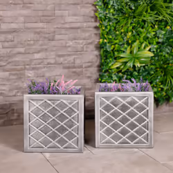 CHARLES BENTLEY Pair of Lazio, Square, Pewter Planters, Grey, Plastic, Plant Pot, Outdoor, Garden, Patio, Porch, Decking, Set ...