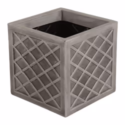 CHARLES BENTLEY Pair of Lazio, Square, Pewter Planters, Grey, Plastic, Plant Pot, Outdoor, Garden, Patio, Porch, Decking, Set of 2, Lightweight,