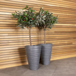 Charles Bentley Pair of Trojan Round Granite Planters (Dia. 33cm) Grey Plastic Pot Outdoor Garden Set of 2