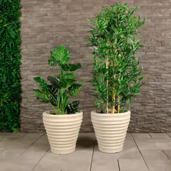CHARLES BENTLEY Pair of Moroccan, Round, Stone, Planters, Plastic, Plant Pots, Small, Outdoor, Garden, Patio, Porch, Decking, ...